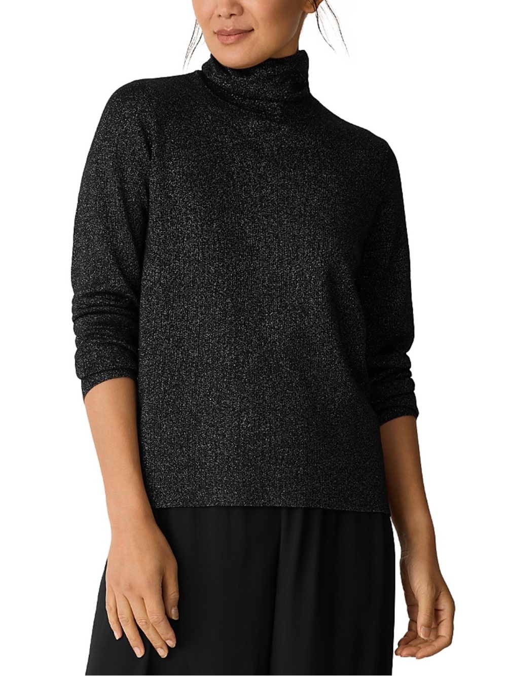 Eileen Fisher Black Lurex Wool Turtleneck Sweater size M NWT $298
